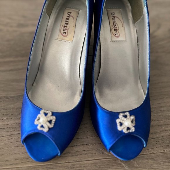 Dyeables- Blue Satin Wedge Heels with jewel embellishment. Size 8 - Picture 2 of 5